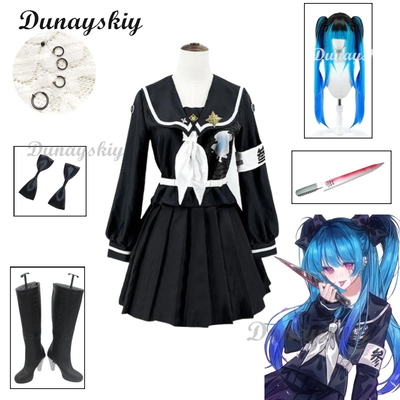 

Amemiya Darumi Cosplay Sizuhara Hiruko Dress Women Clothing Uniform Wig Game Hundred Line Costume Adult Woman Party Outfi
