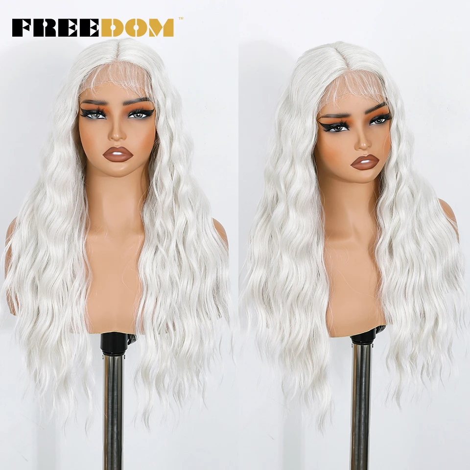 FREEDOM Synthetische Lace-Front-Perücken für schwarze Frauen, 26 Zoll lange, tief gewellte Lace-Perücke, Ombré-Braun-Blond-Perücke, Cosplay-Perücken – Detail 8
