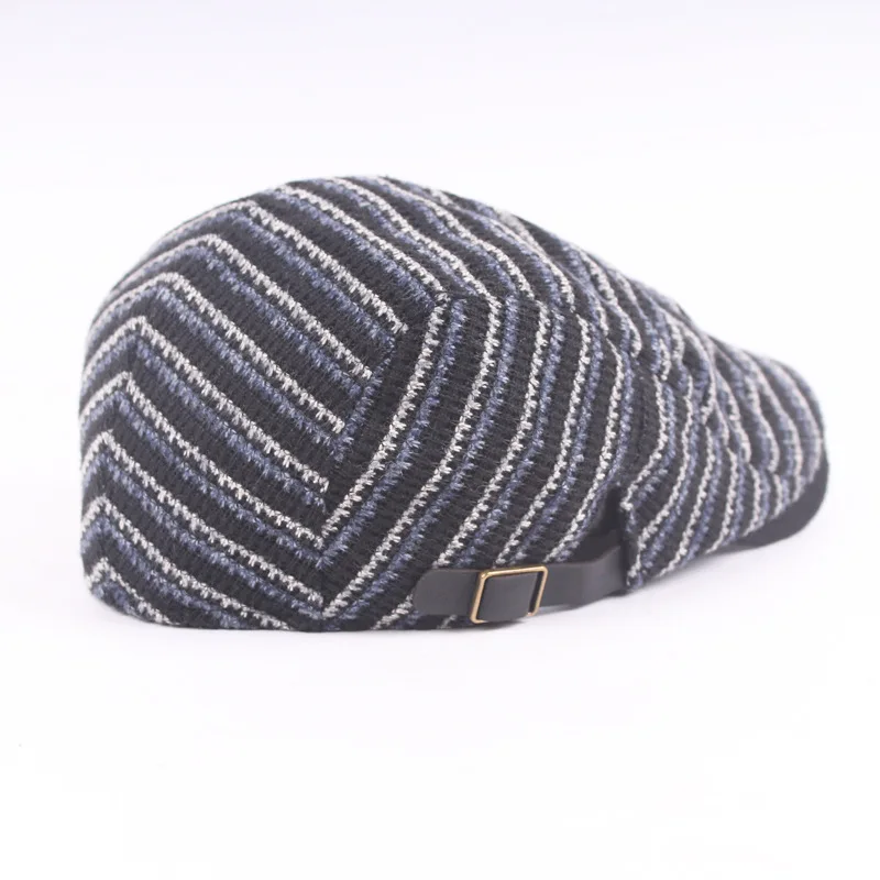 Striped wool cap autumn and winter warm beret men's and women's casual Korean version forward hat knitted hat