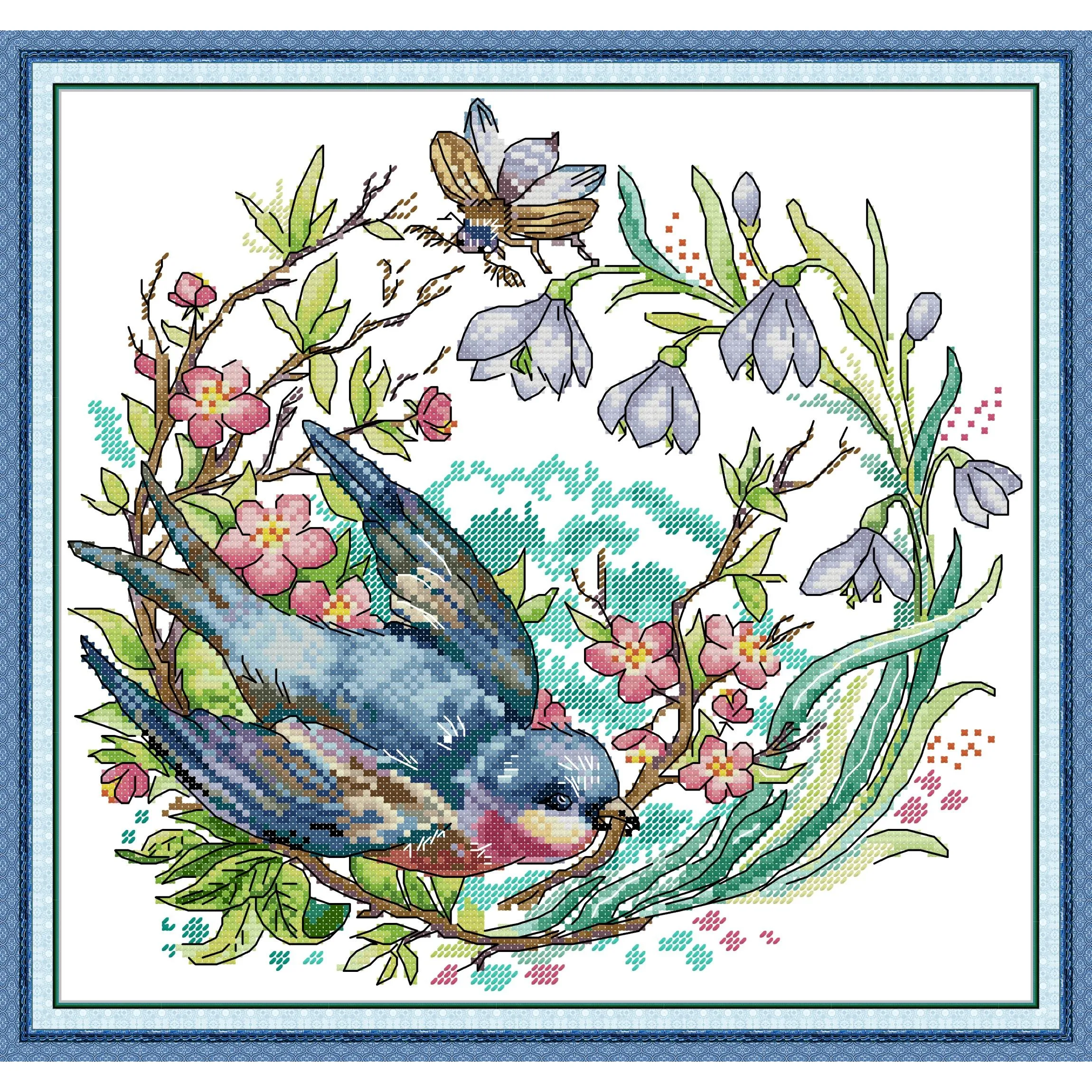 News Pre-Printed Cross Stitch Kit, Stamped Aida Fabric With DMC Threads, Embroidery Kit - Spring Messenger
