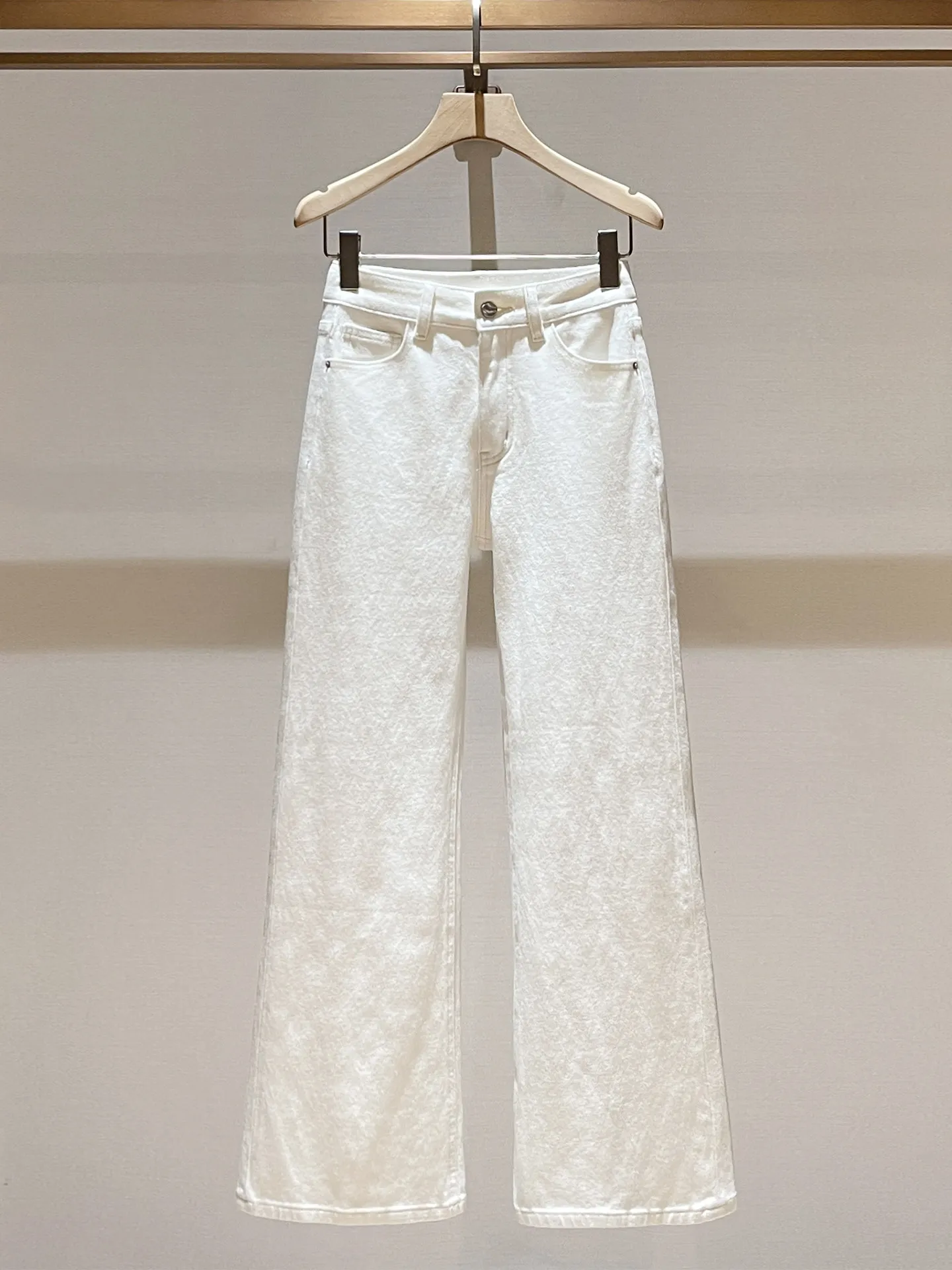 Elegant white high-waisted straight-leg autumn temperament wide-leg slightly pulled jeans