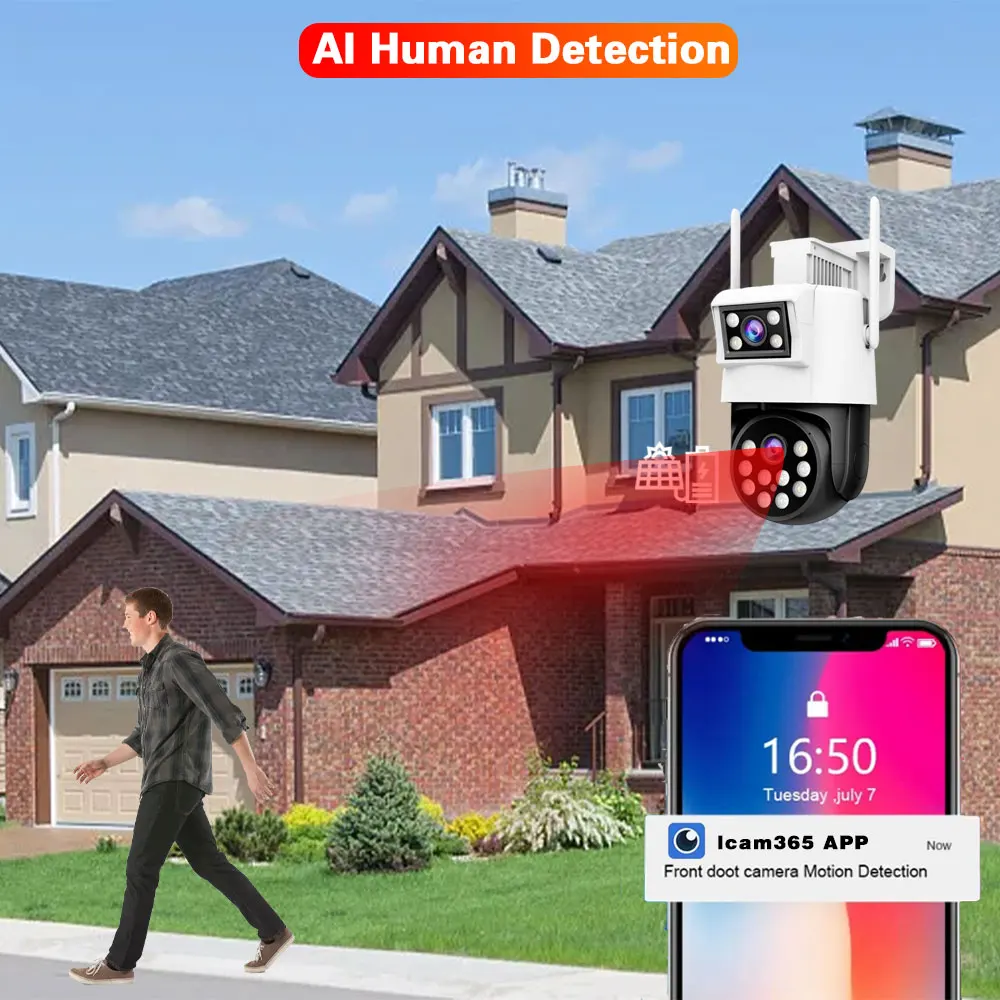 Imagem -03 - Câmera de Vigilância Cctv Segurança ao ar Livre Icam 365 8mp 4k Zoom 10x Ptz 4g Cartão Sim hd Lente Dupla Visão Noturna Colorida hd