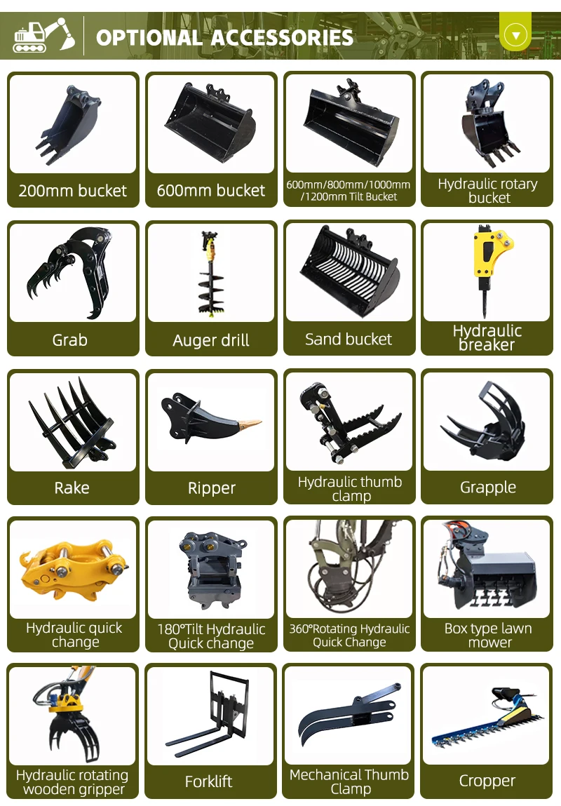 Minibagger CE Euro Stufe V Optionale Kabine & Anbaugeräte Hydraulikhammer Daumengreifer für Landwirtschaft, Landschaftsbau und Bauarbeiten – Detail 6