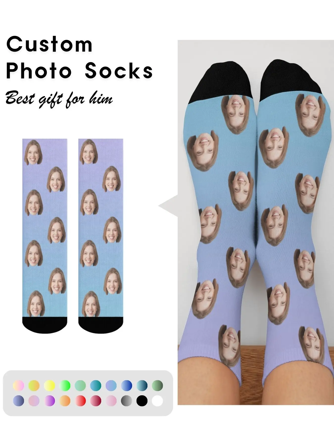 Customized printing of your photos, personalized long socks, colored socks, men's women neutral socks, fun and innovative socks,