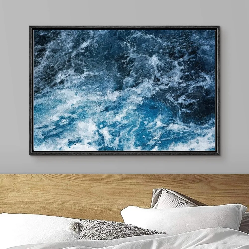 

Posters & Prints,DarkLight Blue Ocean Waves Nature Ocean Illustrations Impressionism Nautical Scenic Colorful Multicolor 24"x36"