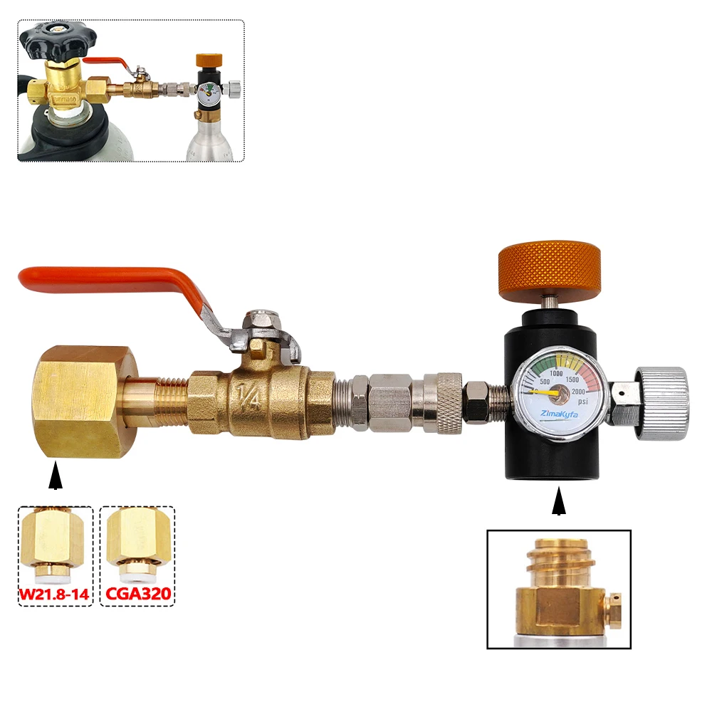 

Co2 Cylinder Refill Adapter Adaptor for Sodastream Soda Stream Filling Station W/ Ball Valve,W21.8-14 Or CGA320 to Tr21-4 Tank