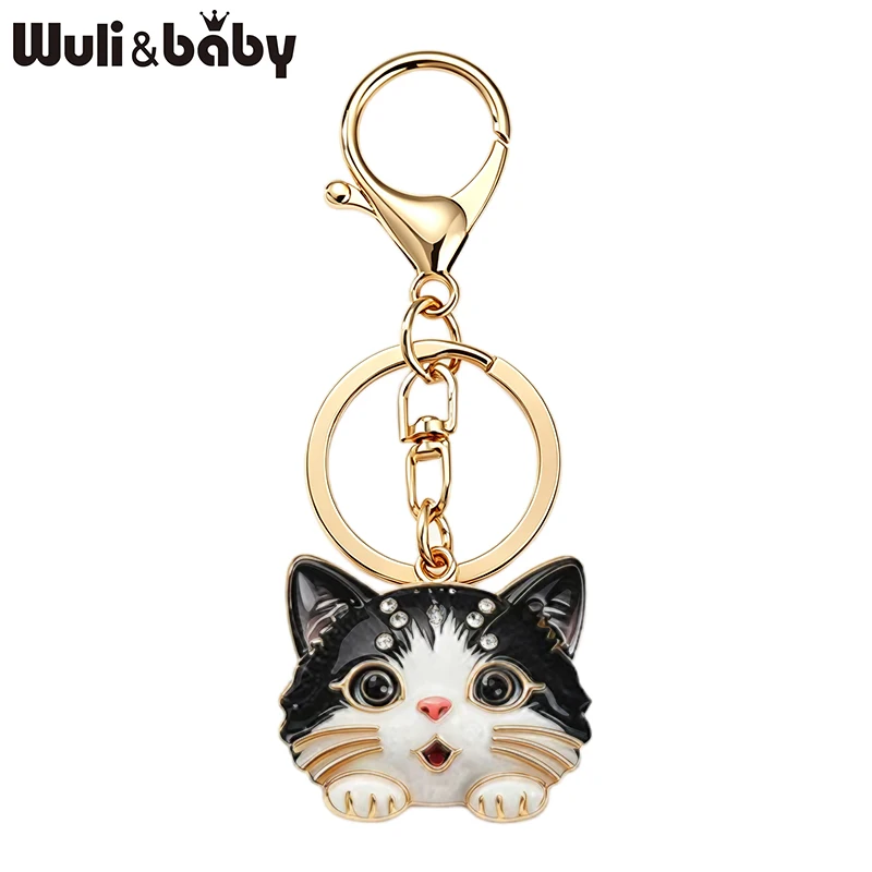 Wuli&baby Niedlicher Katzenkopf-Schlüsselanhänger für Damen, Unisex, 5-farbiger Kitty-Tier-Schlüsselanhänger, Taschenanhänger, modische Geschenke