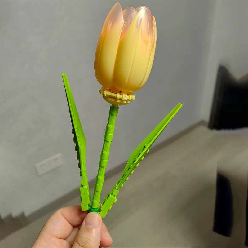 JAKI Plant Series Imitated Eternal Flower Tulip Diy Bouquet Home Decoration  Plant Potted Flower Girl Building Blocks Toys