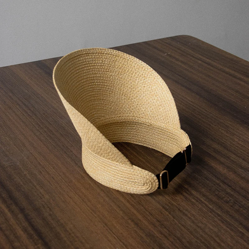 Women straw visor with adjustable band paper straw visor wide brim hand weaved braids hat