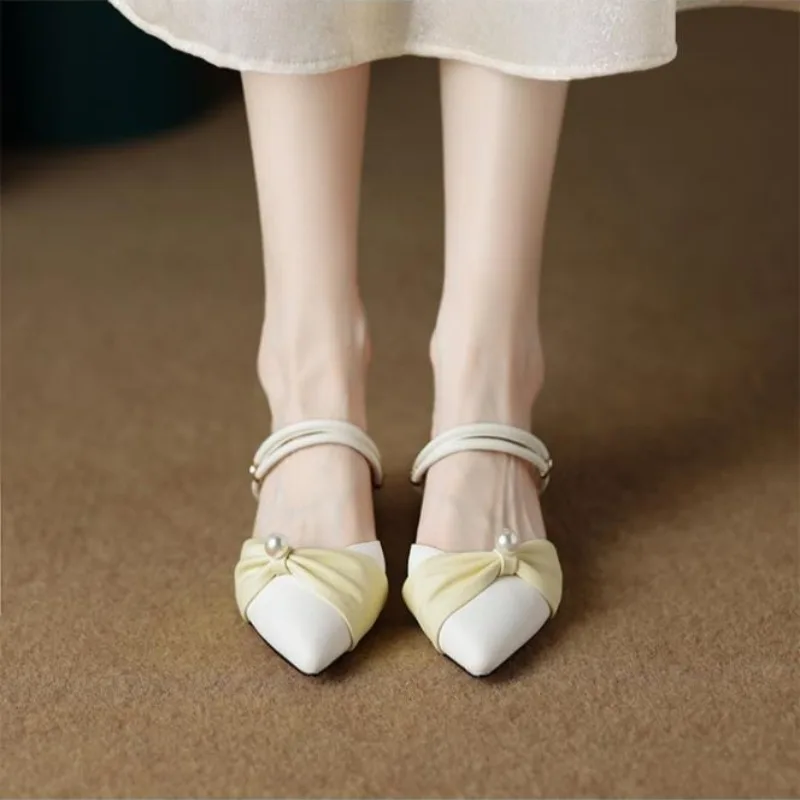 

​ Женские французские мюли-сандалии 2026: Новинка лета, остроносые, на высоком каблуке, в стиле Fairycore, двусторонние, модные, для улицы ​