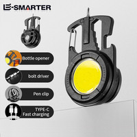 COB Emergency Multifunctional Flashlight Keychains Mini Portable Lamp Torch Bottle Opener for Hiking Camping