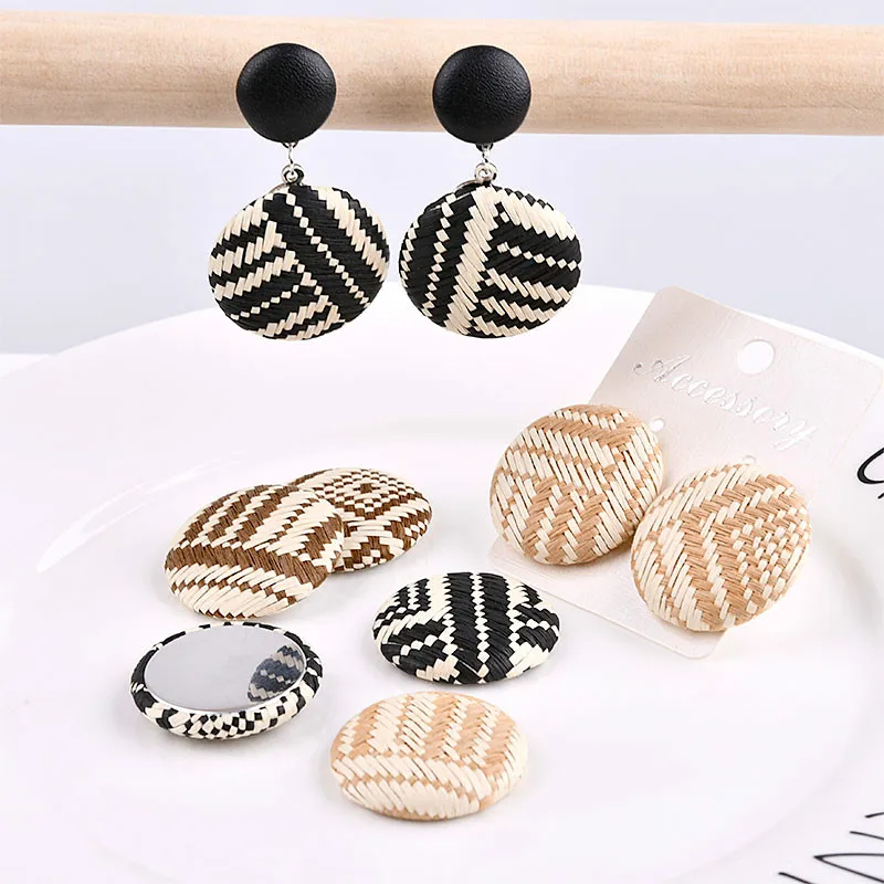 All-match holiday wind bamboo straw simple preparation of DIY cloth button earrings earrings brooch pendant accessories