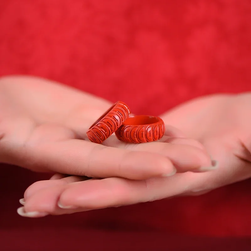 UMQ Natural Cinnabar Ring Red Sand Coin Ring Vintage Copper Coin Birth Year Girl Ring Gift Lucky Ornament