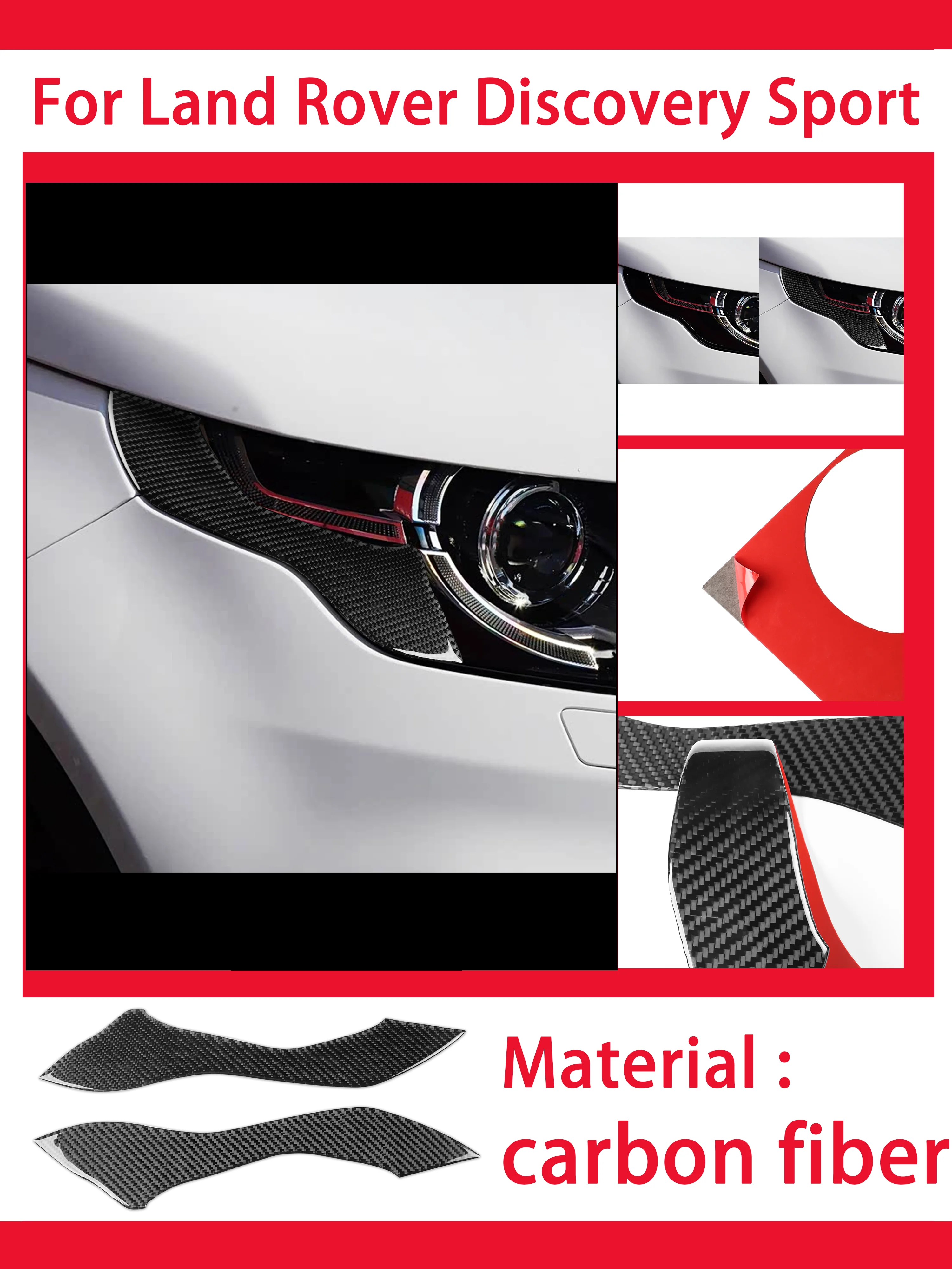 

For Land Rover Discovery Sport 2015-2019 Car Carbon Fiber Headlight Eyebrow Trim Cover Front Lamp Eyelid Accessories Stickers