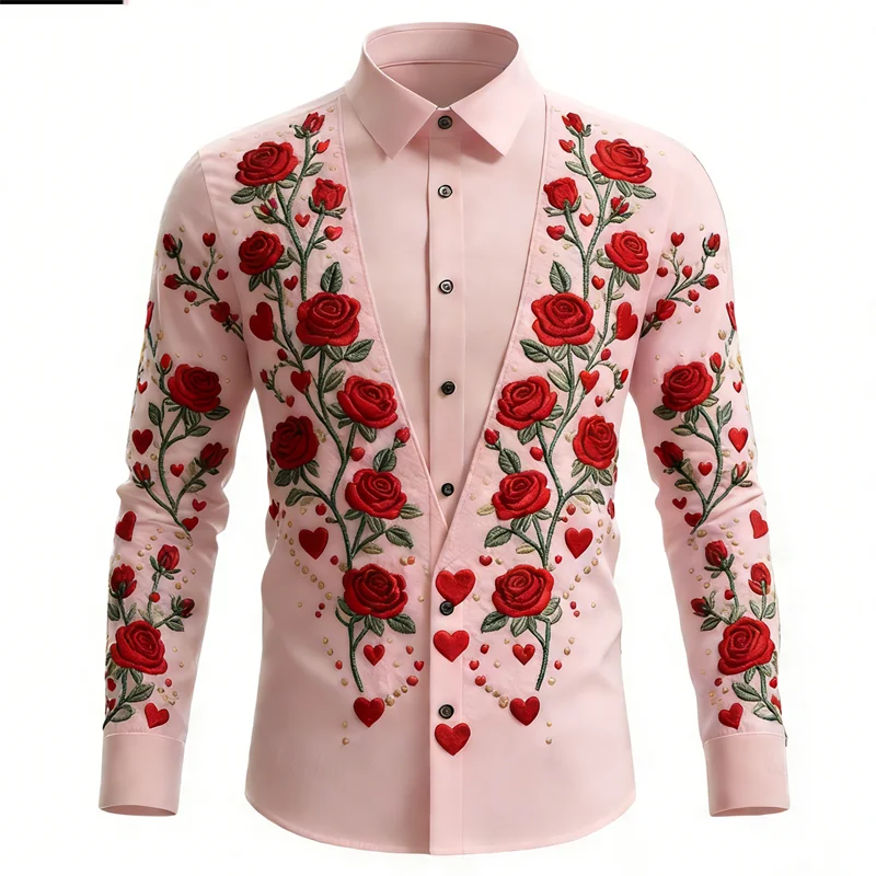 New men's Long Sleeved Shirt With Flower Pattern 3D Printing Design  men's Lapel Button high-definition Casual Top