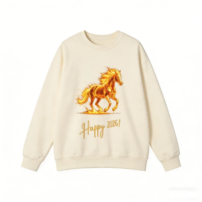 سويت شيرت Fiery Horse سنة Crewneck للجنسين هدية لمحبي الجرافيك مطبوعة بغطاء للرأس متطابقة محظوظة للخريف والشتاء