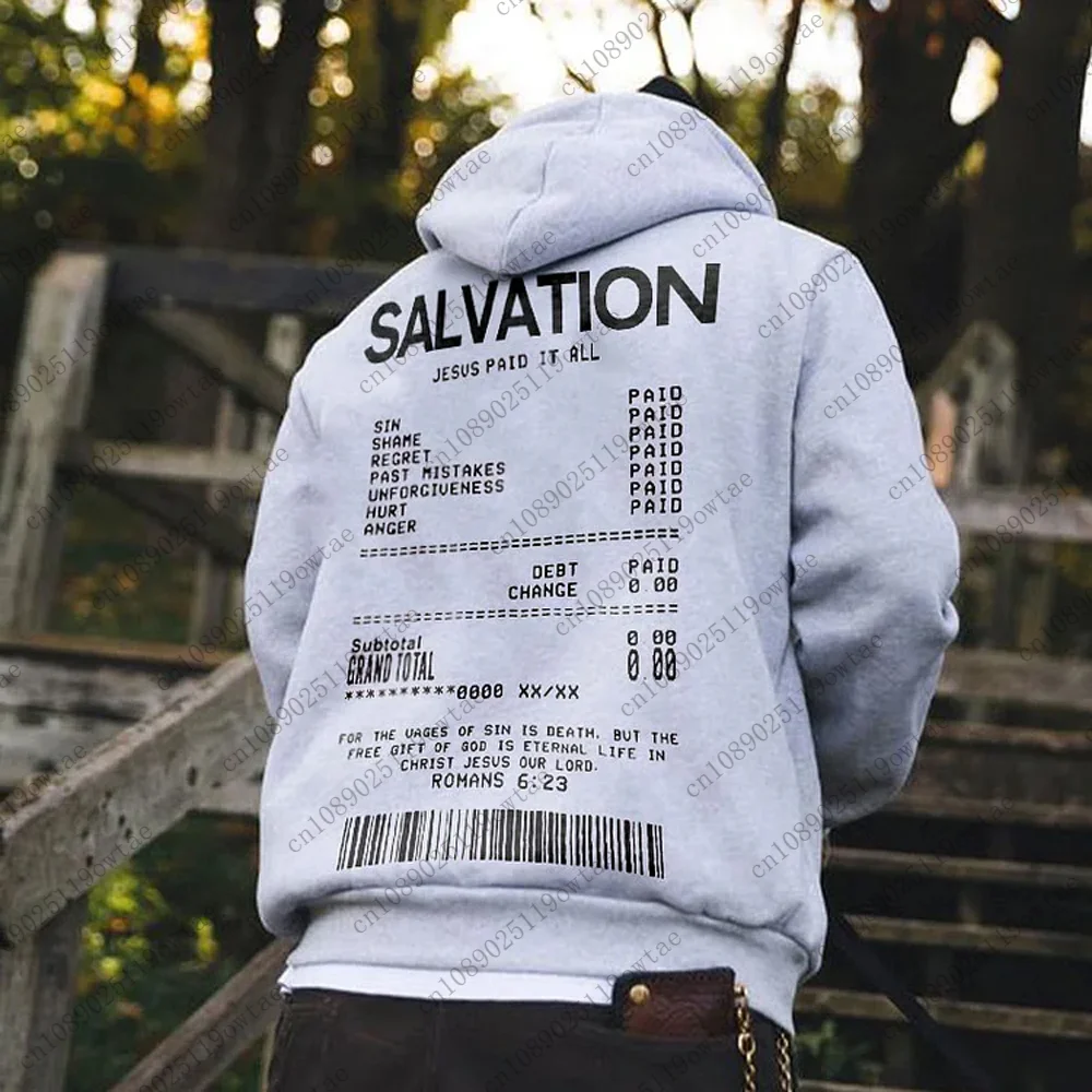Jesus Paid It All Salvation Receipt Print Graphic Streetwear Hoodie Oversized Hoodie Causal Unisex Sweatshirt For Adult&Kid