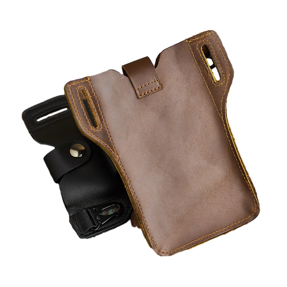 Genuine Leather Men\'s Waist Bag Fashion Phone Multifunctional Retro style Key Wallet Sports Phone Waist Bags For 6.5 In Phone