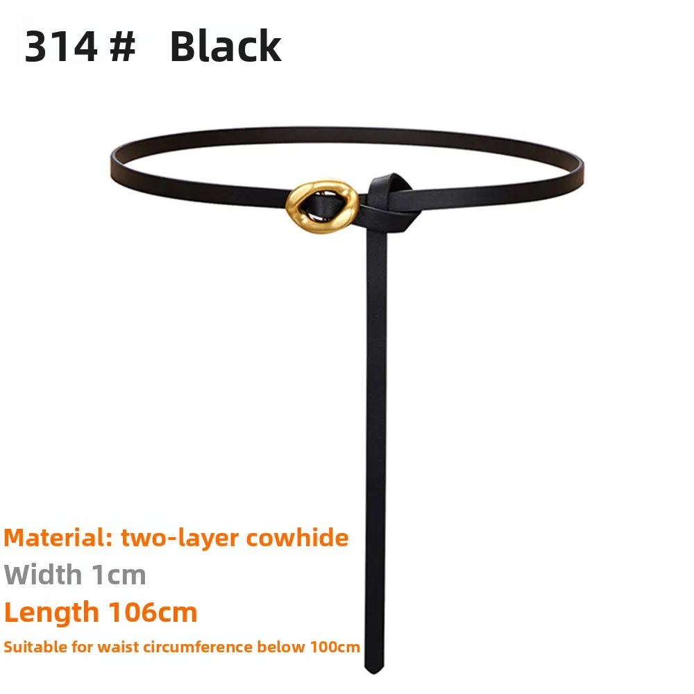 Leather thin waist belt accessory with dress waist suit versatile retro genuine leather small waist belt chain buckle