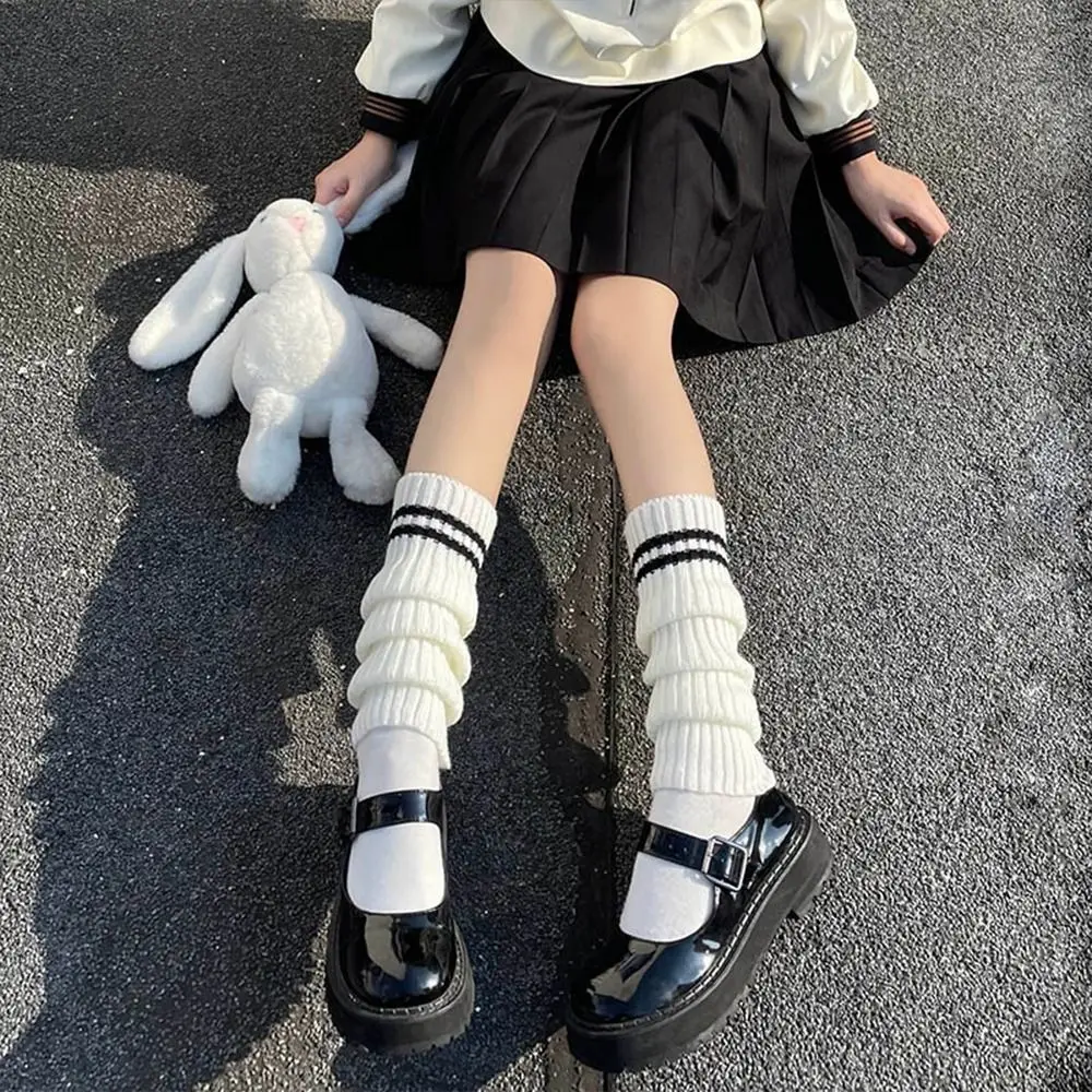 

Kawaii Gothic Lolita Leg Warmers Harajuku Winter Knit Long Socks Black Accessories for Women