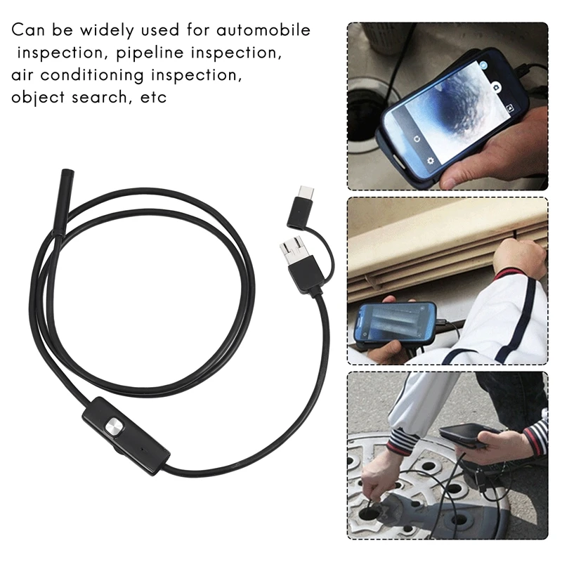 3-In-1 Industrial Endoscope Borescope Inspection Camera Built-In 6 Leds IP67 Waterproof USB Type-C Endoscope For Android Smartph