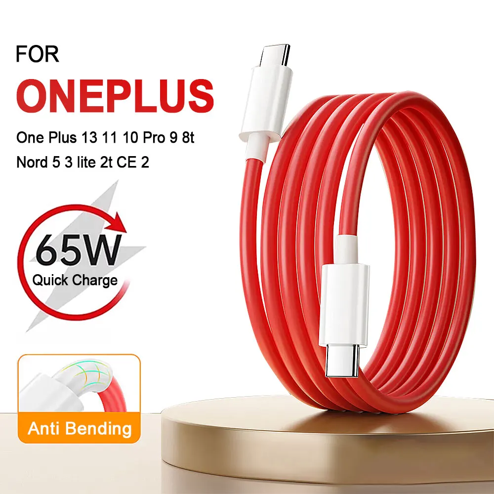 

65W Fast Charging Cable Type C USB A Quick Charge Wire For Oneplus 13 13T 11R Nord 3 CE 2 12 12R 10 Pro 10R 10T Ace 3 Data Cable