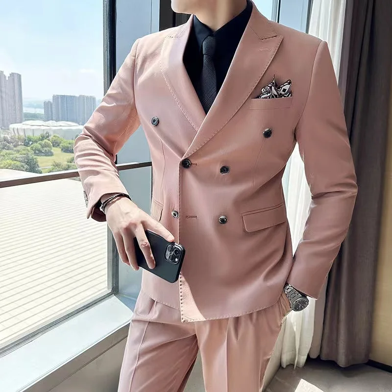 2024 Wide-Leg Pants Suit 2024 New Genderless Fashion Trend Vacation Solid Color Loose Simple Two-Piece Set Unisex