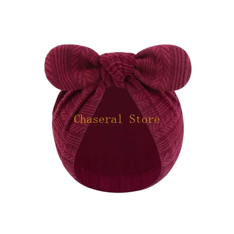 E7CE Soft Cotton Baby Hat Bowknot Headwear Stretchy Newborns Bonnet Cap 0-6 Months