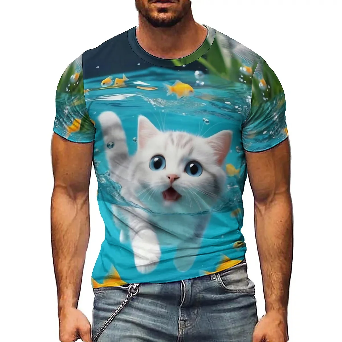 Christmas Color Block Splatter Print Men's 3D Printed Short-Sleeve T-Shirt - Student Crew Neck Top