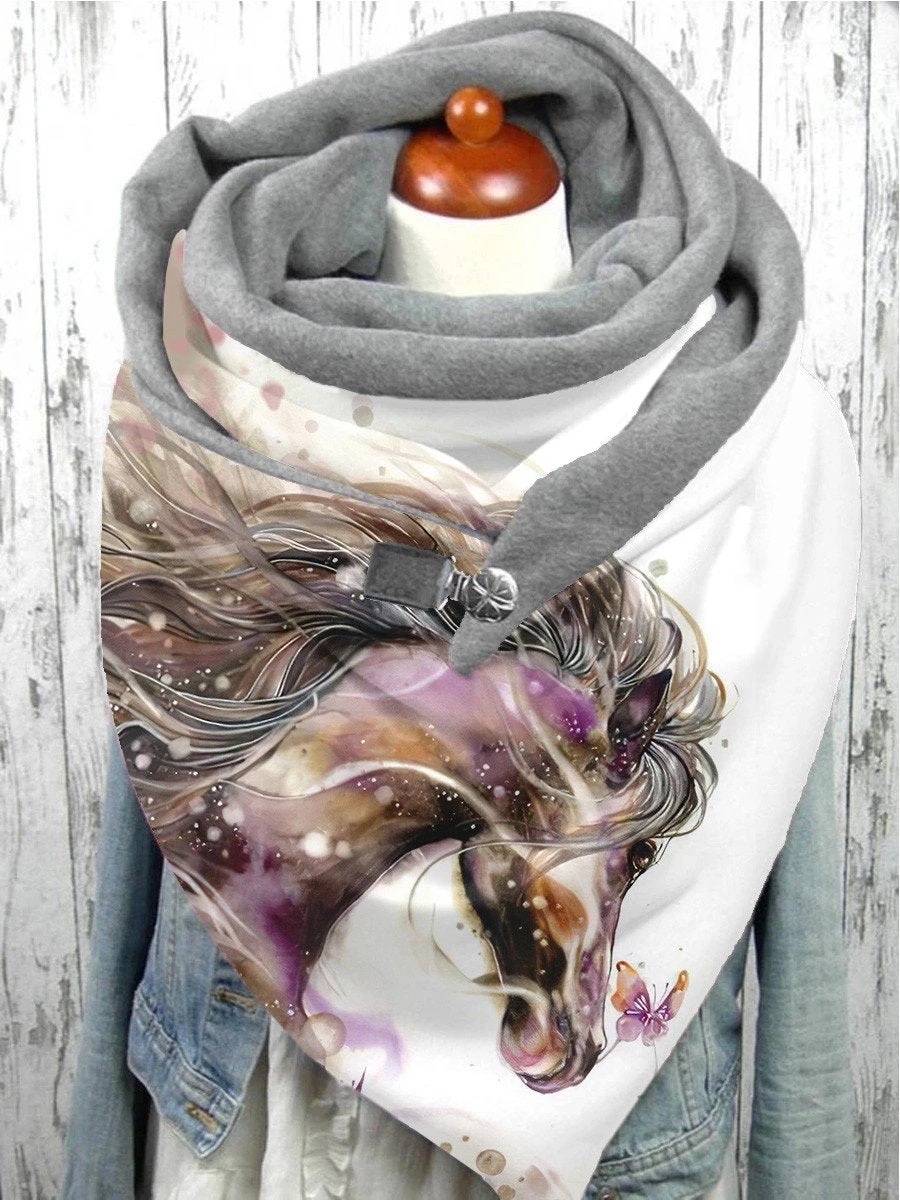

Horse Butterfly Watercolor Art Print Casual Scarf And Shawl for Women