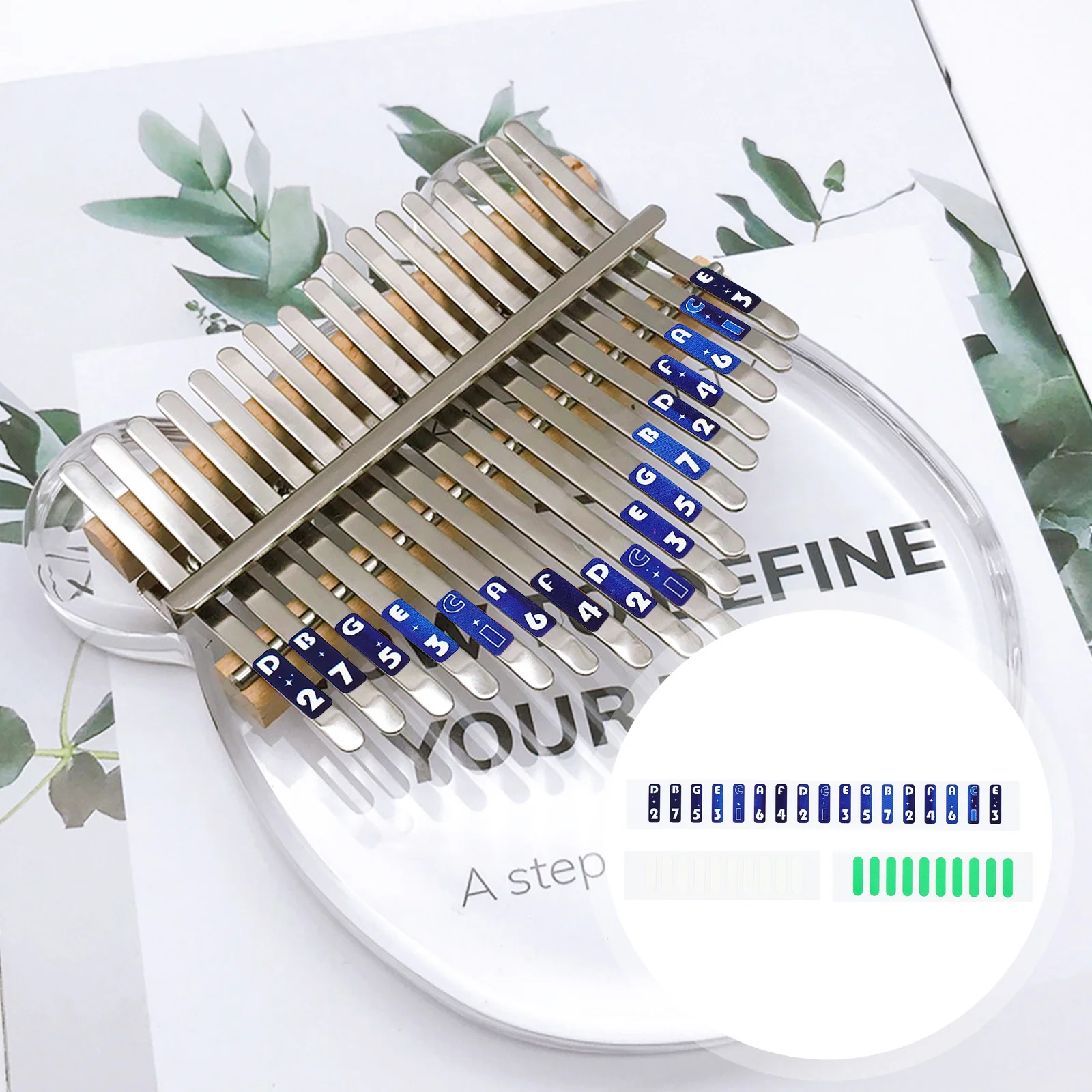 

1Set Thumb Piano Scale Stickers Beginner Friendly Lightweight Kalimba Note Stickers for 17 Keys Musical Scale Learning Memory