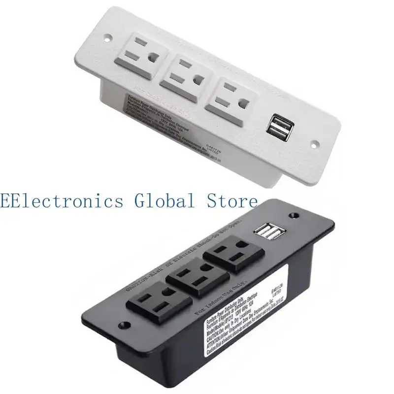 462B Embedded Power Outlet For Office Desk 3 AC125V Outlets 2 USB A Port UL Listed Hiddened Recessed Socket With 2 Meter Cord