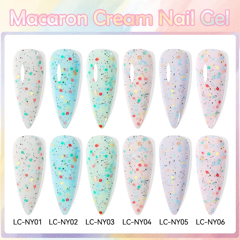 LILYCUTE 7ml Macaron Cream Gel Nail Polish Spring Nud Glitter Sequins Nail Art Varnish Semi Permanant Soak Off UV Gel Manicure