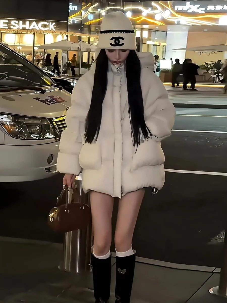 Damska biała kurtka puchowa Thiened, zimowa, ciepła, z kapturem, codzienna odzież wierzchnia, odporna na zimno.