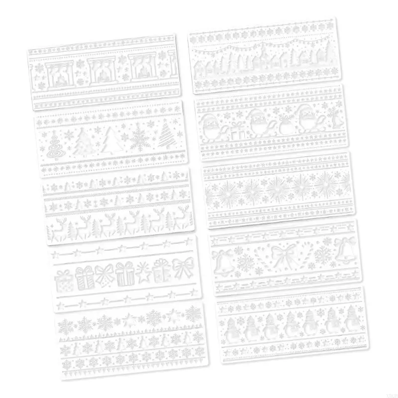 2025 New 10 Piece Painting Templates with Christmas Motifs, Bells, Santa Figures, and Decorative Edges for Rugs, Pillow Covers,