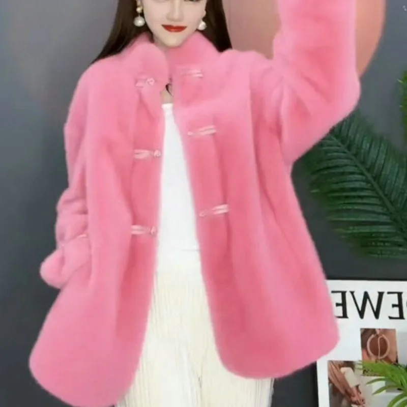 New Chinese Style Color Imitation Fur Coat Mink Velvet Coat Plus Size Padded Mao Mao Coat Fashion Casual Soft Comfortable Fur