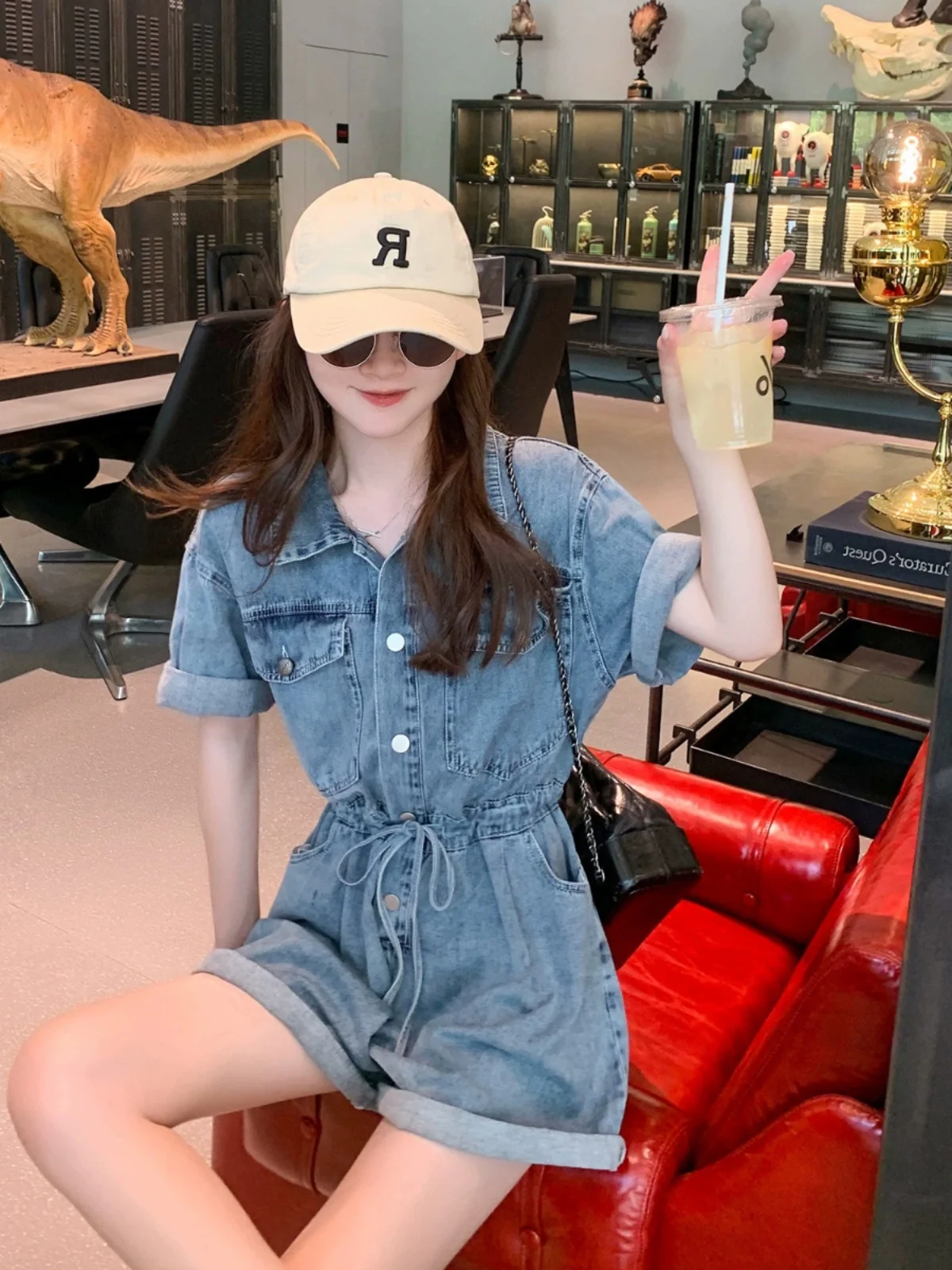 

Women Polo Neck Short Sleeve Rompers Summer Jumpsuits Ladies Short Playsuits Casual Solid Color Overalls Casual Jumpsuit T195