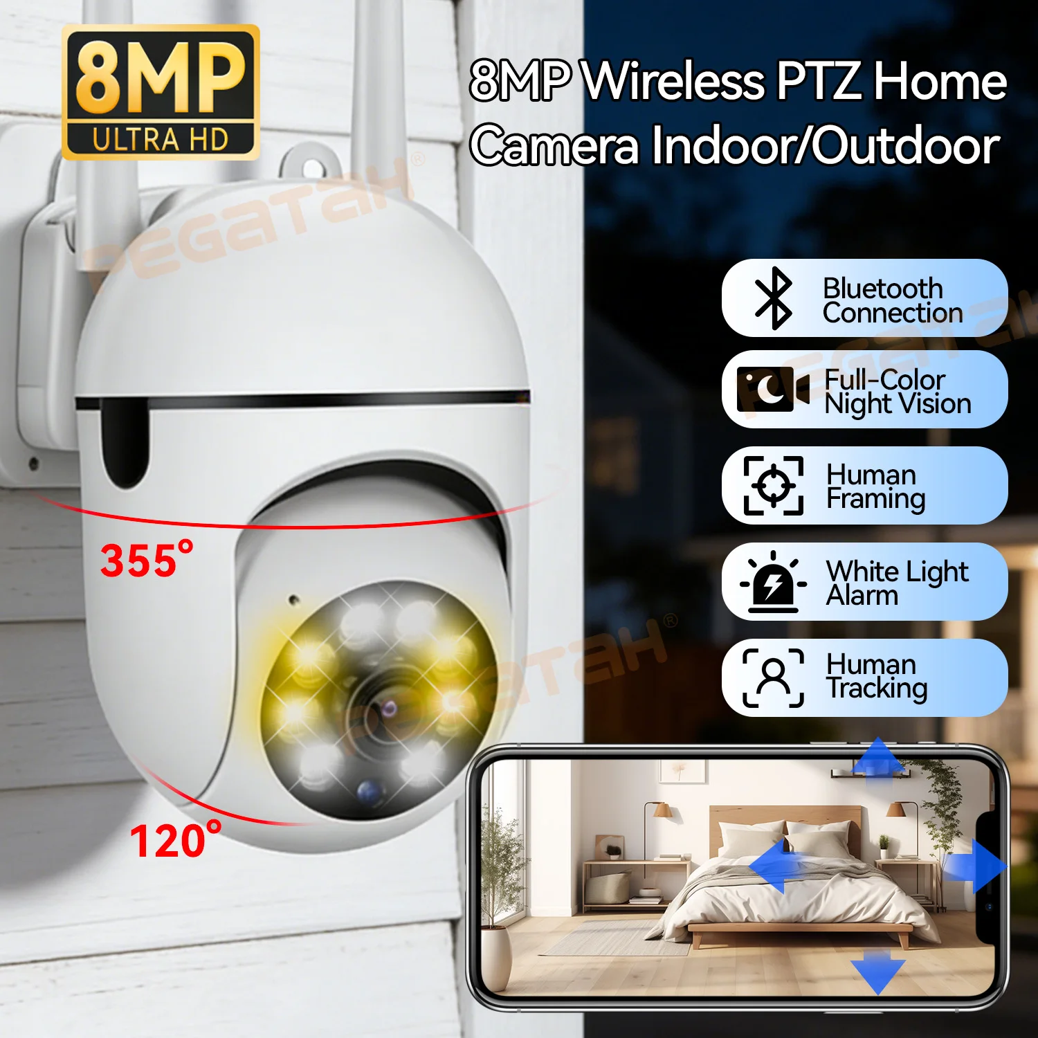 8MP 2.4G Wifi IP CCTV Camera Color Night Surveillance with Humanoid Tracking 4.0X Zoom Outdoor Home Security No App Light Alarm