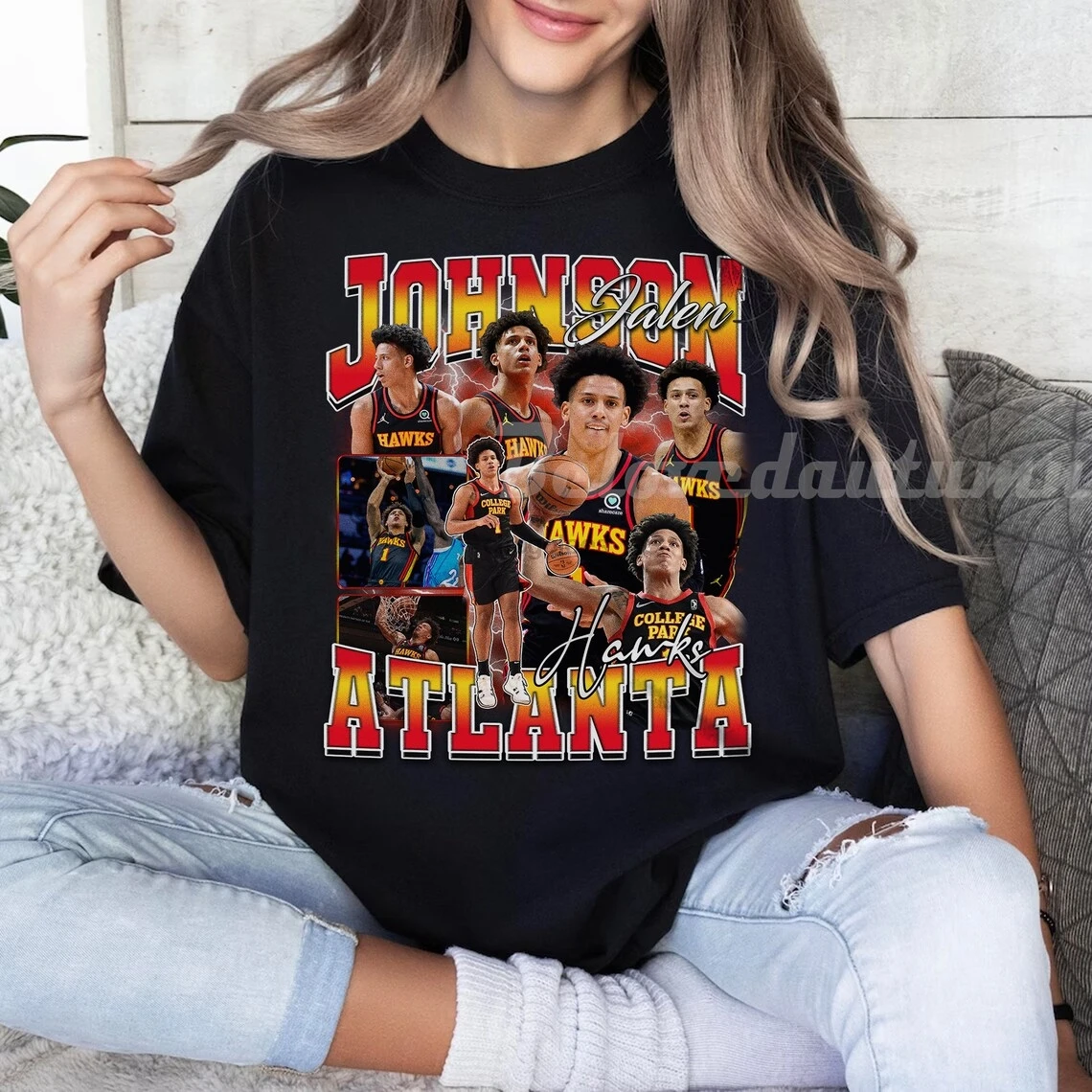 Jalen Johnson Vintage T-Shirt Retro 90's Tee Professional Basketball Player Jalen Johnson Vintage T-Shirt Bootleg Style Basketba