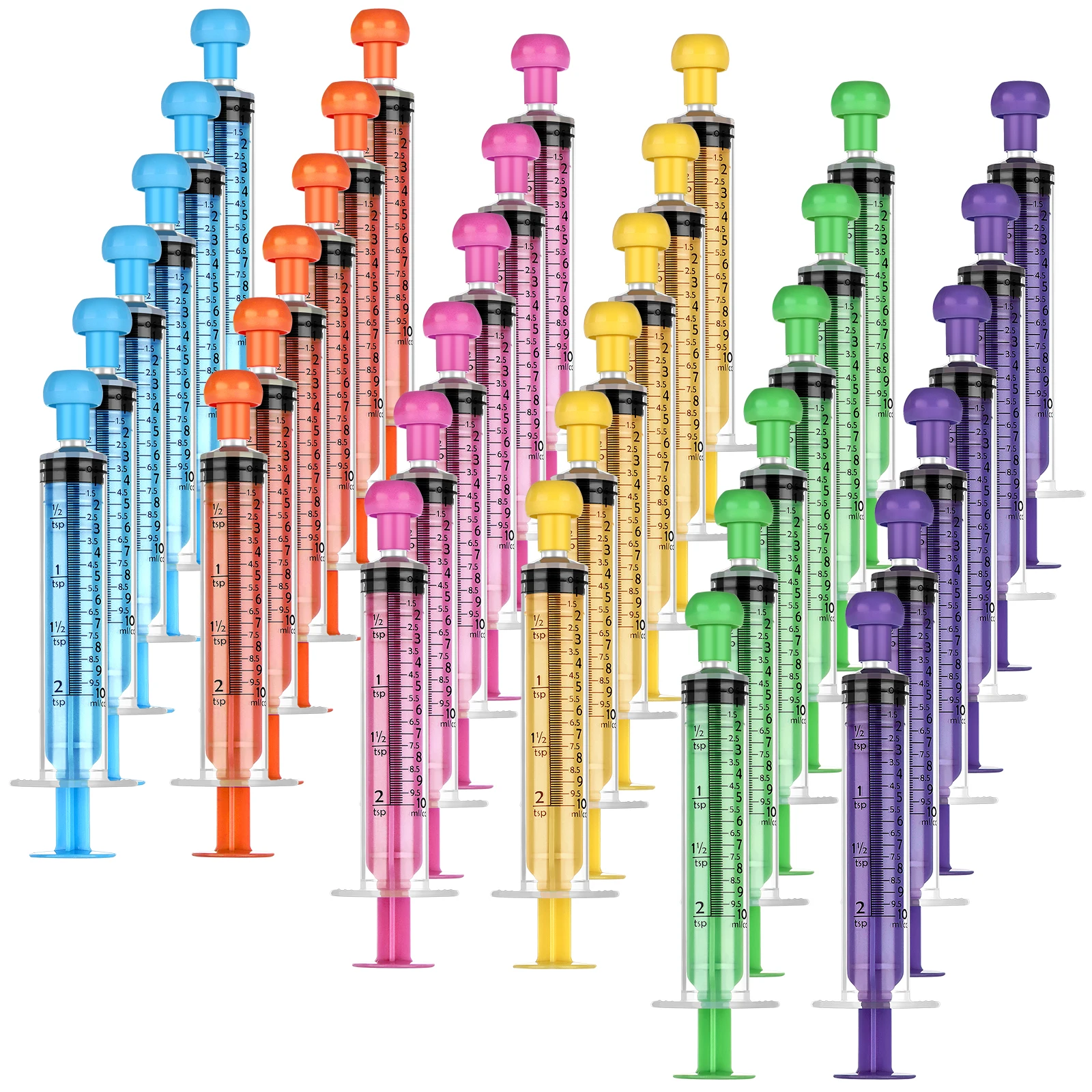 36 Pcs Individually Sealed Disposab 10ml Plastic Syringe For Liquid With Cap Pet Syringe Feeder Colorful Measuring Syringe Tools