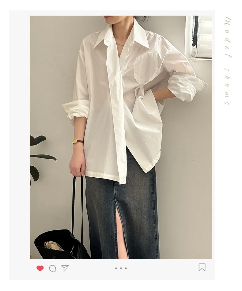 Women Shirts Design Sense One Button Small and Popular Blouses Loose Bf Lazy Cardigan Long-Sleeved Top  Fashion Casual