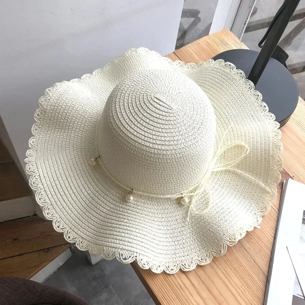 Summer Natural Straw Hat Large Wide Brim Sun Hats For Women Panama Ladies Beach Cap Outdoor Foldable Travel Elegant Holiday Hat