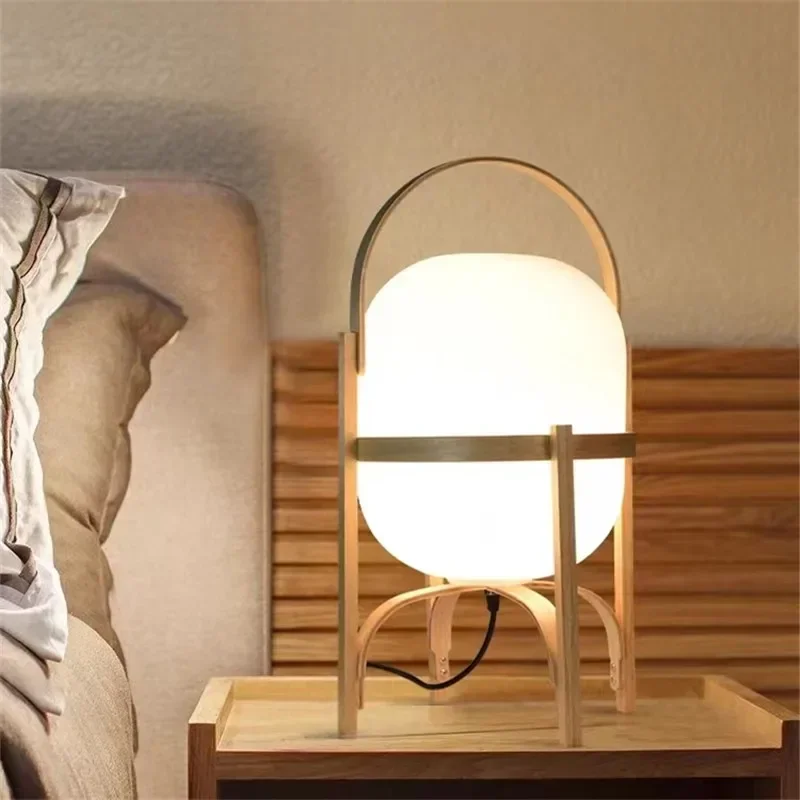 Wood Led Table Lamp Minimalist Glass Lampshade Study Bedroom Bedside Lamp Living Room Reading Home Deco Standing Lamp