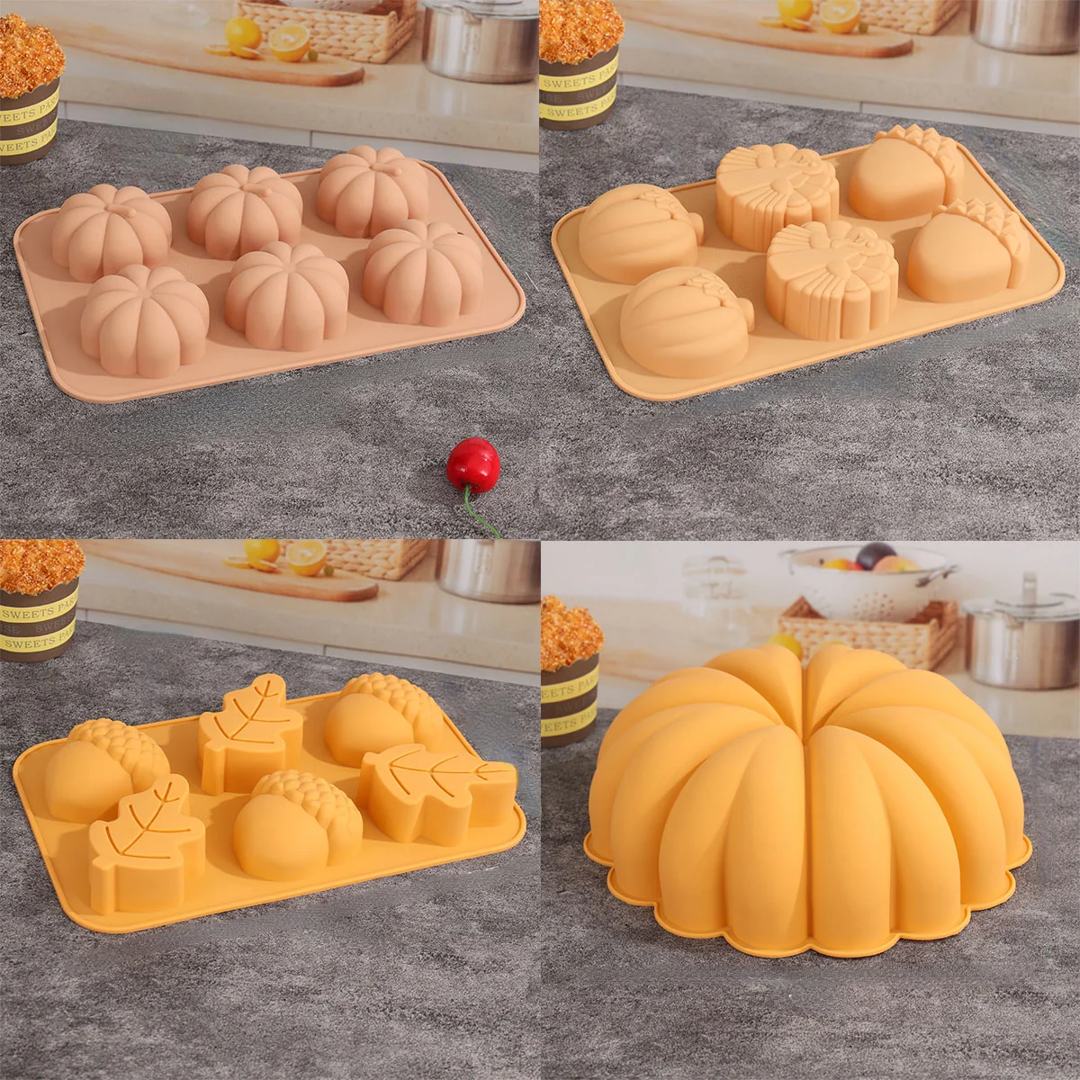 Harvest Halloween Pumpkin Mousse Cake Silicone Mold DIY Pinecone Chocolate Candy Pudding Baking Tool Tree Leaf Candle Soap Mould