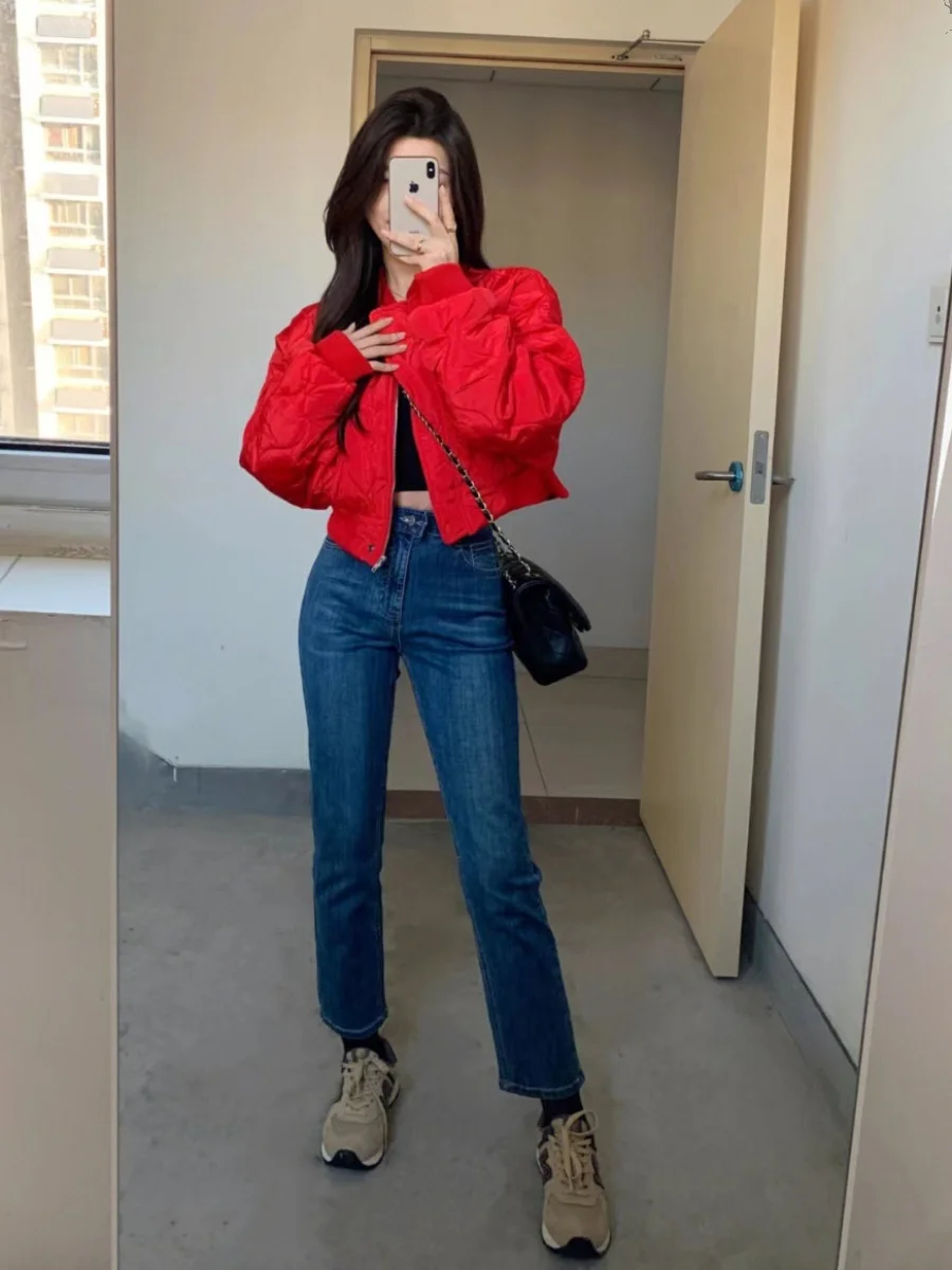 Coréen Sle rouge ort Baseball Jaet femmes hiver manteau en coton petite taille 2024 coton vêtements Jaet vêtements d'extérieur