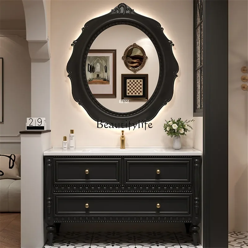 

yj9 French retro floor-to-ceiling bathroom cabinet combination ceramic integrated basin