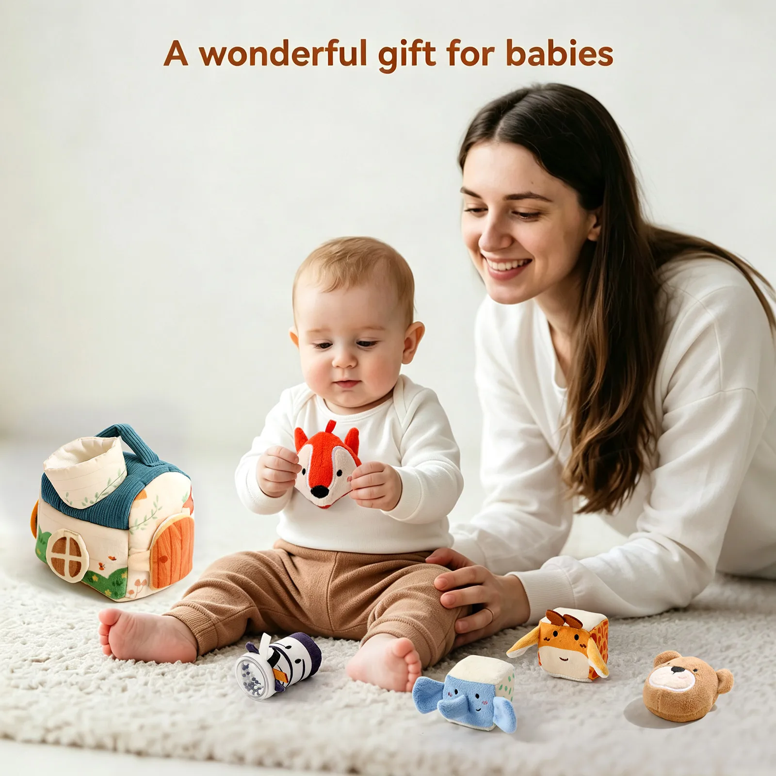 Baby Security Blanket Lovey, Plush Cartoon Lamb Sensory Comforter, Portable Hanging Grab Toy for Newborn Early Learning