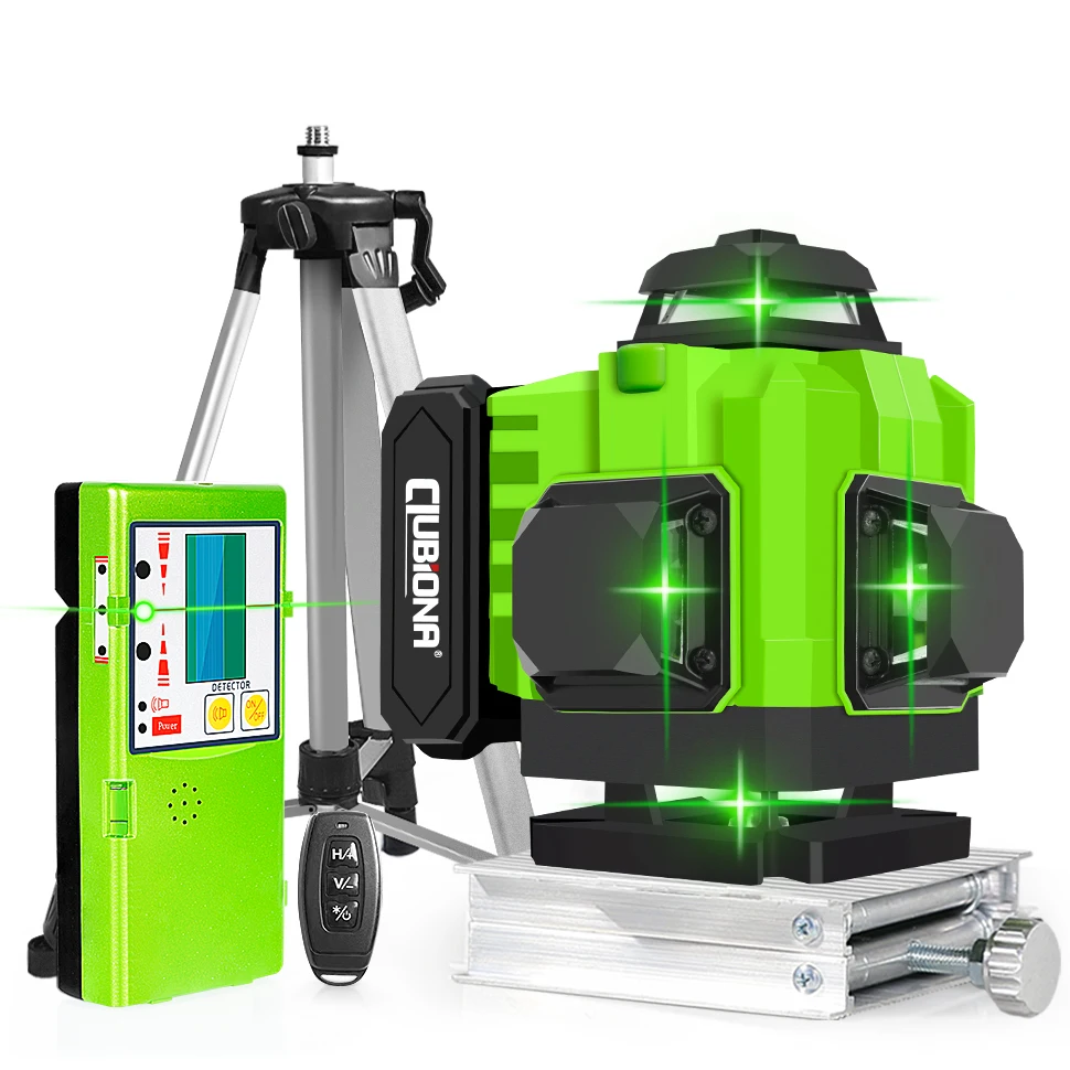 Clubiona 3D/4D 12/16 Lines laser level professional super powerful green line and lithium-ion battery remote control pulse mode