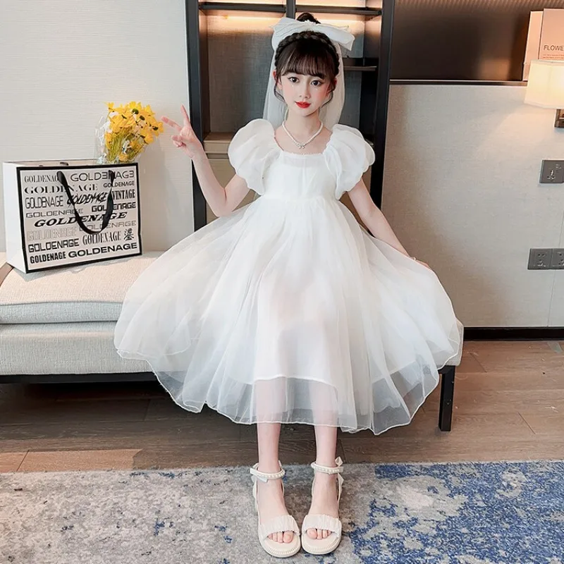 Color Yarn Girls Dress Kids White Stylish Jumpsuit Super New Fairy Princess Summer Dress Yarn Skirt Girls