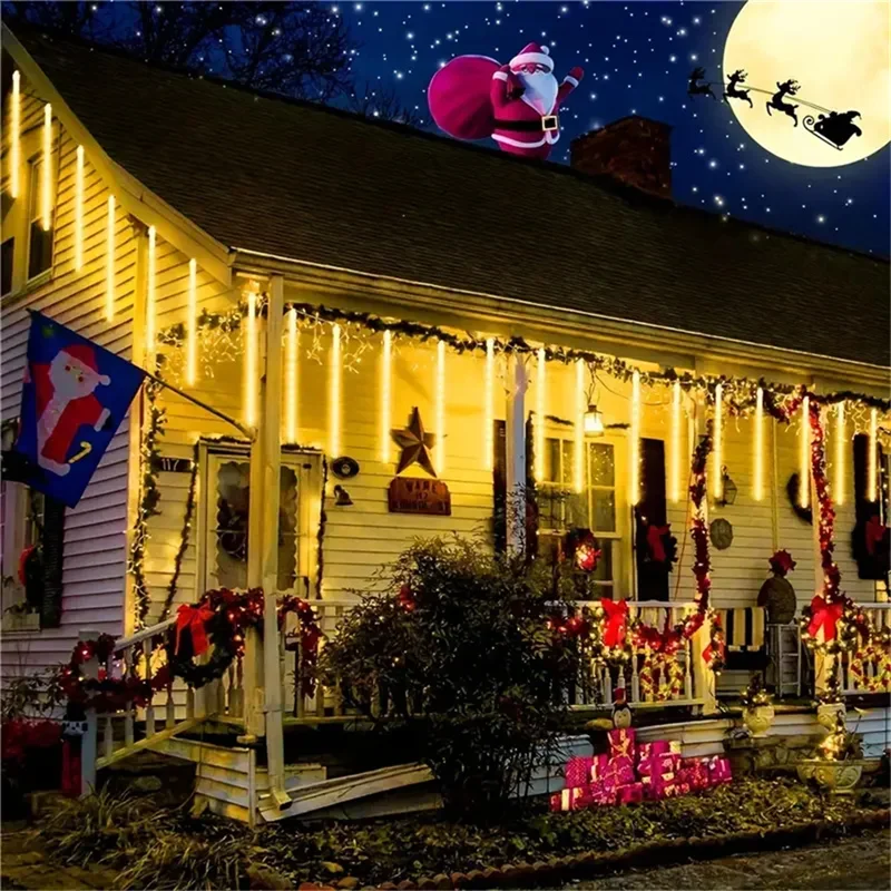 Solar Meteor Shower String Lights Icicle Snow Raindrop Cascading LED Light Decor Garden Wedding Party Street Eave Tree Christmas